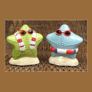 Ceramic Set of Starfish Salt and Pepper Shakers 3" tall x 2 5/8" wide each 15090